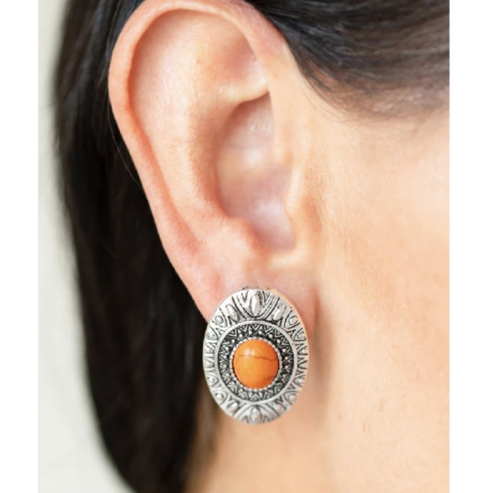 Paparazzi ~ Stone Tiki - Orange Post Earrings